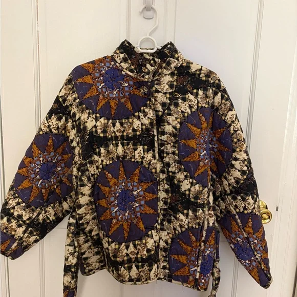 Quilted Patterned Women's Jacket in Purple & Brown - Picture 1 of 4